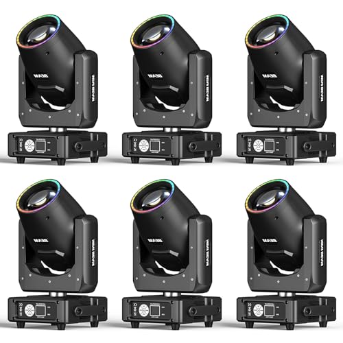 6-Pack Wiwreenm 230W 7R Beam Moving Head Stage Lights 14Gobos 14 Colors Prisms/Wash/Beam/Frost/Rainbow Stage Effect Spotlights 48-Facet Prism 2.3° Beam Angle 18CH DMX512 Sound Activated Lights