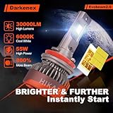 HIKARI 2025 Darkenex H11/H8/H9 LED Fog light, 30000LM Pure White 6000K LED Bulbs, Plug & Play IP68 Waterproof Pack of 2