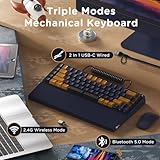 RK ROYAL KLUDGE RKS70 Wireless Gaming Keyboard, Split Bluetooth/2.4G/Wired RGB Mechanical Keyboard with 5 Dedicated Macro Keys, 75% Hot Swappable Ergonomic Keyboards for Win/Mac, Brown Switches Black