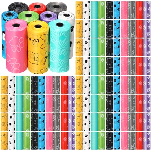 Thenshop 3000 Counts 200 Rolls Dog Poop Bag Plastic Dog Waste Bags Disposable For Doggie Pets Poop Outdoor Walking Travel Mixed Colors(Lovely Style)