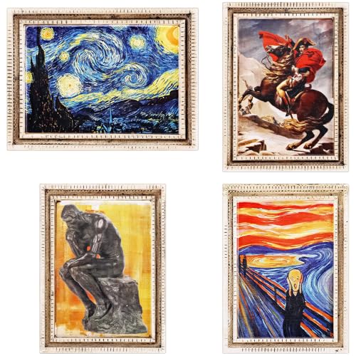 HannaFires 4PCS World Famous Painting Refrigerator Magnets – Van Gogh Starry Sky, Unique World Famous Paintings, Retro Style, Vintage Art, Home Decor Gifts and Souvenirs. Fridge Magnets Retro