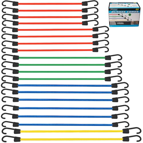 XSTRAP STANDARD 20 Pieces Premium Bungee Cords Assortment - Includes 20”, 24”, 30”, 35”, 40” Bungee Cords with Hooks