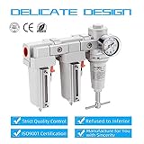 NANPU 1/2" NPT T-Handle High Pressure Air Drying System - Double 5 Micron Particulate Filter & Air Pressure Regulator Piston Combo, Semi-Auto Drain＆Gauge