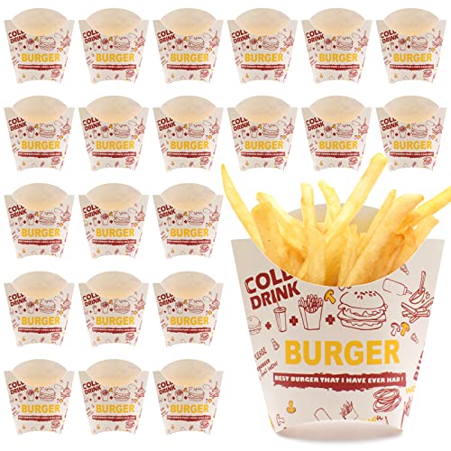 100PCS French Fry Box French Fries Holder Cardboard French Fry Cups Paper Burger Container Snack Bags Clear Pattern Stand Packaging Fast food Takeout for Party Charcuterie Home