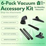 ALL PARTS ETC. 2 1/2 inch Attachments & Accessories 2.5 Wet Dry Vac - Extension Wands, Floor Brush, Dust Brush, Crevice Tool, Utility Nozzle, Compatible with Shop Vac - 6-Pack Attachments