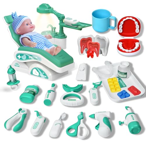 Dentist Play Set for Kids Toddlers - 28 Pieces Pretend Play Set of Teeth and Dental Accessories, Preschool Role Play Birthday Festival Present for Ages 3 4 5 6 7 8 9 Year Old Child Boy Girl