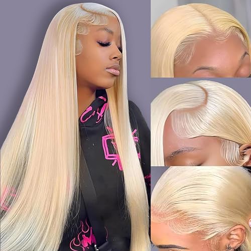 30 Inch 613 Lace Front Wig Human Hair Blonde 13X6 HD Transparent Lace Front Wigs Human Hair 180% Density Blonde Glueless Wigs Human Hair 613 HD Straight Lace Frontal Wigs Human Hair Pre Plucked