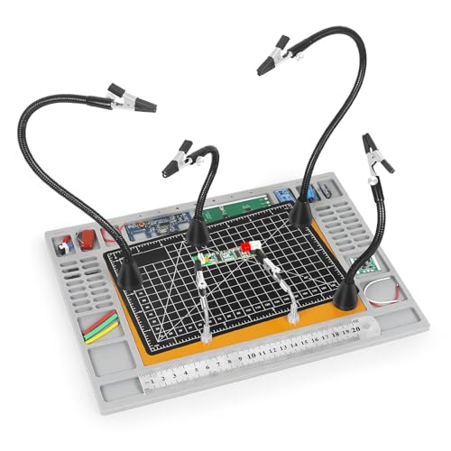 NOEVSBIG Magnetic Helping Hands Soldering Station with Large Base, Heat-Resistant Mat, 6 Flexible Arms, Cutting Mat & Ruler – Versatile Helping Hands Tool for DIY, Electronics Repair, and Crafting