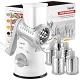 Geedel Rotary Cheese Grater Cheese Shredder - Upgraded 5-in-1 Cheese Grater with Handle and Strong Suction Base, Multi-purpose Vegetable Slicer Ice Shaver Nuts Grinder for Ice, Vegetables, Fruit, Nuts