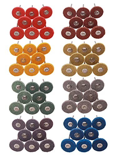 80 Pack Buffing Wheels, Rocaris 1“ Abrasive Buffing Polishing Wheels Burr for Rotary Tools-1/8 Shank 120 Grit, 150 Grit, 180 Grit, 240 Grit, 320 Grit, 600 Grit, 1000, Grit 3000 Grit