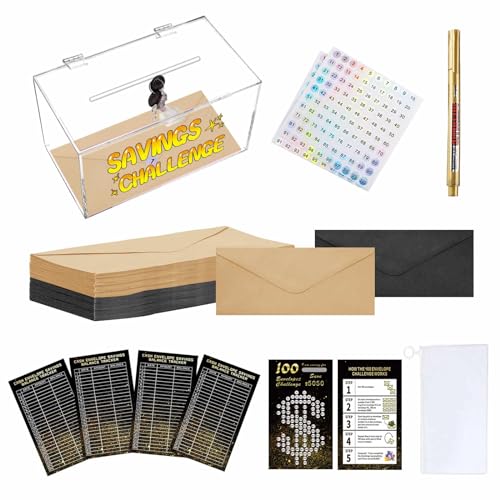 100 Envelope Money Saving Challenge Kit,Save 5050 Dollars Cash Challengse Lockable Acrylic Box in 100 Days Kit,100 Cash Envelopes and Organizer Set - New Year Gift