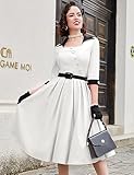 MUXXN Women's 50s Retro Casual Swing Midi Dress 3/4 Sleeve Square A Line Neck Vintage Cocktail Wedding Guest Bodycon Prom Off White XXL