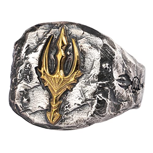 Real 925 Sterling Silver Poseidon Trident Ring Vintage Greek Jewelry for Men Open Adjustable