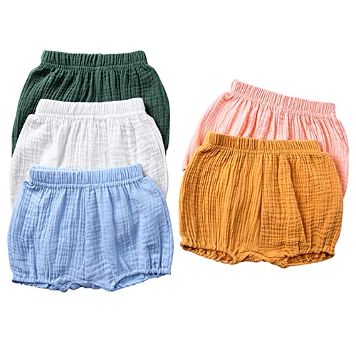 EISHOW 5 Packs Infant Baby Summer Shorts Soft Loose Bloomers Unisex Girls Boys Cotton Linen Blend Harem Triangle Shorts Pants