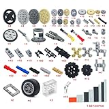 Pamvava Gears-Axles-Pins Sets Compatible with Technic-Parts Pieces-Motor, Car-Wheels-Tires Chain Link Connector Building Block Accessories Shock Absorber Steering Shaft Gearbox Gears Bricks