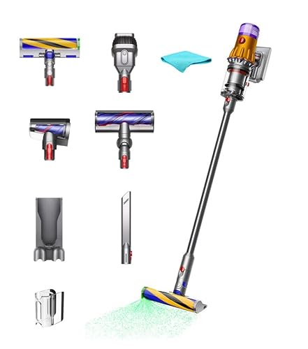 Dyson V12 Detect Slim Cordless Vacuum Stick Cleaner - Yellow/Iron, HEPA Filter, Bagless, Up to 60 Min Runtime, Rotating Brushes, Battery Operated, 2-Year Warranty, with 5AVE Microfiber Cloth