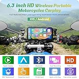 Carpuride W603D Motorcycle GPS Carplay Screen, Wireless CarPlay & Android Auto for Moto, with HD 1080P Dual Cameras, Remote Control，6.3" Waterproof Touchscreen, BT Aduio, Loop Recording, Navigation