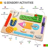 Montessori Busy Board for Toddlers, Wooden Sensory Toys, Preschool Learning Activities for Fine Motor Skills Travel Toy, Basic Life Skills Educational Gifts for 1 2 3 Years Old Kids Boys Girls