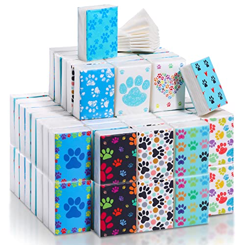 100 Pack Paw Pocket Tissues bulk 800 Sheet Mini Facial Travel Tissues Wallet Size Individually Packed 3 Ply Small for Travel Wedding Party Daily Use, 10 Designs