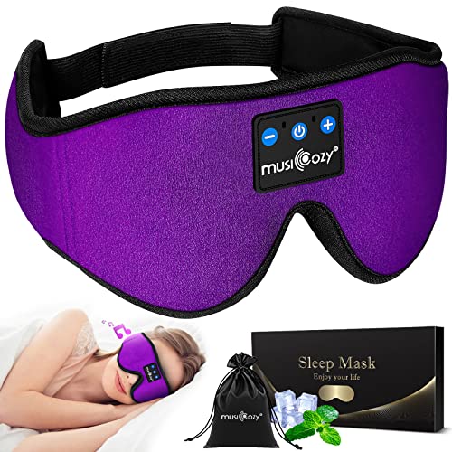 MUSICOZY Sleep Mask with Bluetooth Headphones, Sleeping Headphones Bluetooth Headband Eye Mask, Wireless Music Earbuds Earphones with HD Ultra-Thin Stereo Speakers for Side Sleepers