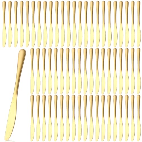 Gisafai 64 Pcs 9 Inch Gold Steak Knives Set Golden Serrated Knife Stainless Steel Steak Knife Butter Knife Dinner Knives for Kitchen Wedding Party Restaurant, Dishwasher Safe and Easy to Clean