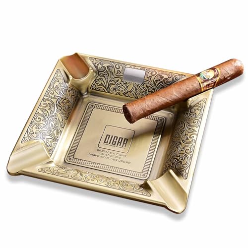 Hancigar Cigar Ashtray 4 Slots Metal Large Cigarettes Ashtray for Home and Office Gifts for Men（Yellow）