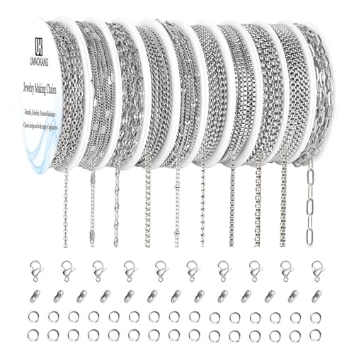 UMAOKANG Stainless Steel Chain for Jewelry Making 78.7 Feet 10 Rolls Stainless Steel Chains Bulk for Necklace Bracelet DIY Jewelry Making Supplies Findings
