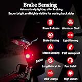 G Keni Smart Bike Tail Light, Brake Sensing Rear Lights, Auto On/Off, Waterproof, USB Rechargeable, Ultra Bright LED Warning Back Bicycle Flashlight, Cycling Safety Accessories