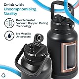 AQUAFIT 1 Gallon Water Bottle Insulated (Cold for 48 Hrs) - BPA Free & Leak Proof - 128oz Stainless Steel Water Jug - Big Water Bottle with Handle for Gym, Hiking, Camping & Travel (Midnight Black)