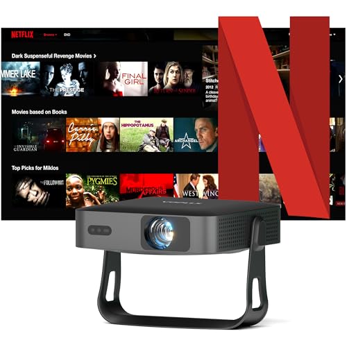 【Thinnest & Netflix-Licensed Projector】Smart Mini Projector with WiFi and Bluetooth, Auto Focus & Keystone Portable Outdoor Projector, VOPLLS Native 1080P 4K Supported Home Movie Projector(black)