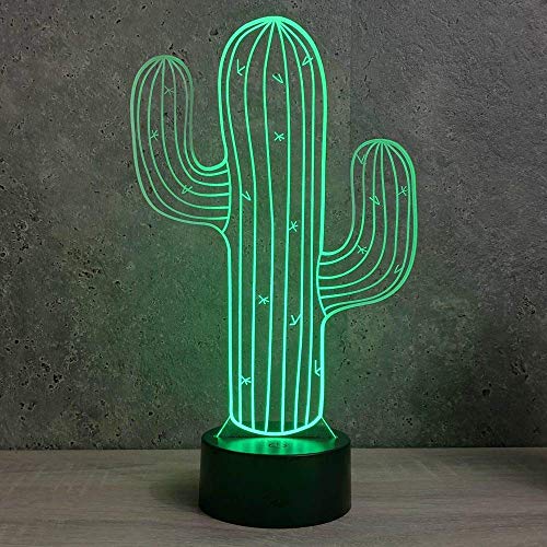 Jinnwell 3D Cactus Flower Night Light Lamp Illusion Led 7 Color Changing Touch Switch Table Desk Decoration Lamps Gift with Acrylic Flat ABS Base USB Cable Toy
