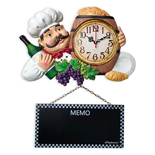 iPreference 2 in 1 Wall Clock and Black Board with Chef Décor Display and Leave Your Message on The rewritable Black Board, Decoration/Home/Kitchen/Livingroom/Dining Room/Restaurant/Bar/Cafe