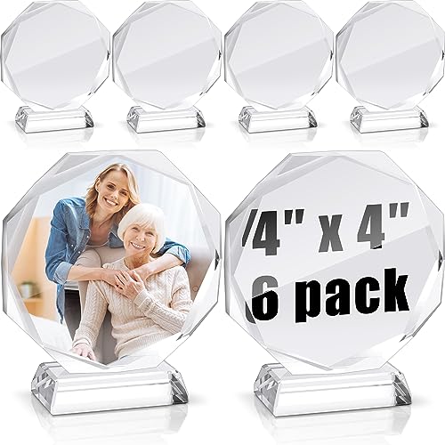 Qunclay 6 Pcs Sublimation Blanks Crystal Sublimation Canvas Blanks Decorative Heat Transfer Photo Frame Crystal Picture Frame for DIY Custom Tabletop Supplies (Octagon,4 x 4 in)