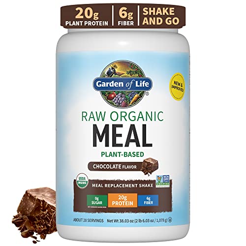 Garden of Life Meal Replacement Shakes, Vegan Raw Organic Protein Powder, Chocolate Protein Powder with Plant Based Pea Protein, Sprouts, Greens, Probiotics, Dairy Free 28 Servings
