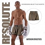 Anthem Athletics Resolute Muay Thai Shorts - Kickboxing Short Boxing Trunks for Men & Women - Army & Black - Large