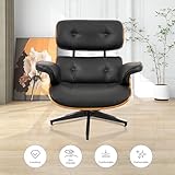 Nalupatio Lounge Chair with Ottoman, Comfy Recliner with Wide Armrest, Mid Century Modern Accent Chair with Heavy Duty Base Support for Living Room Bedroom Office (Top PU Leather)