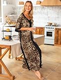 Bloggerlove Plus Size Nightgown for Women Cotton Short Sleeve House Dress Long Caftan Sleepwear Summer Flowy Mumu Dress Leopard 3XL