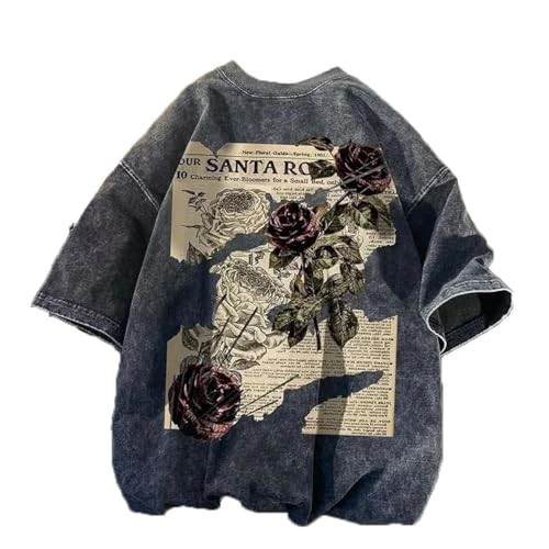 Dynict Unisex Y2k T-Shirt Rose Letter Print Oversized Graphic Tees Short Sleeve Gothic T-Shirts Grunge Clothes (Medium)