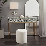 Get Set Style Modern Round Ottoman with Soft Padded Seat, Multifunctional Vanity Chairs for Makeup, Upholstered Footrest Stool Ottoman Foot Stool for Living Room, Bedroom, boucle, White