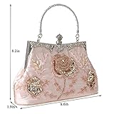 GUOZI Vintage Floral Beaded Rhinestone Embroidery Clutch Sequin Wedding Party Prom Bag Crossbody Evening Handbag for Bridal Ladies (Pink)