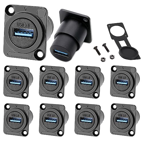 PENGLIN 10PCS USB Panel Mount Connector,USB 3.0 Pass Through Data Connector Female to Female,USB 3.0 Socket for Audio Video Data Transfer/Charging