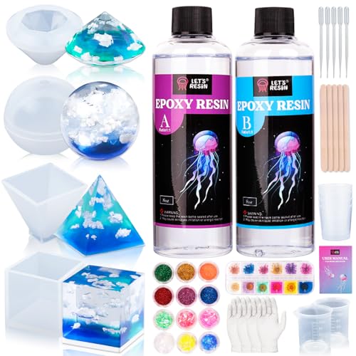 LET'S RESIN Epoxy Resin Kits and Molds Complete Set, 16oz Resin Art Kit with Silicone Molds, Pigment, Dried Flowers, Crafts for Adults, Beginners, Art Supplies for DIY Lovers, DIY Gift for Women