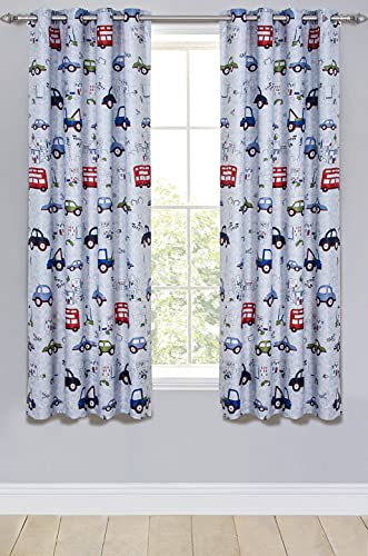 GYROHOME Cartoon Car and Bus Room Darkening Curtain Grommet Top Thermal Insulated Washable Drape Noise Reducing No Formaldehyde for Kid and Teen,52X63 inch,2panels