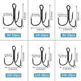 Fishing Treble Hooks Kit High Carbon Steel Hooks Strong Sharp Round Bend for Lures Baits Saltwater Fishing 110pcs/box Mixed 6 Size 4 6 8 10 12 14