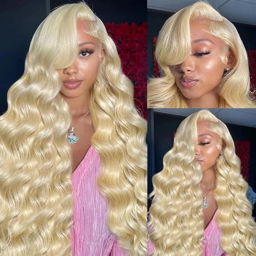 VASILIA 30 Inch 613 Blonde Body Wave Lace Front Wigs Human Hair for Women, 210 Density 613 HD Lace Frontal Wig 13x6