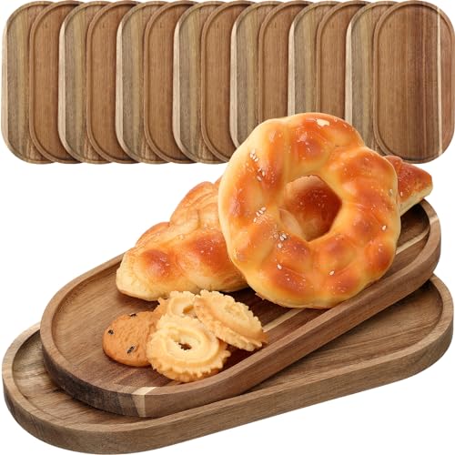 Wenqik 18 Pieces Acacia Wood Tray Set 10 x 5 Inch Acacia Oval Wood Tray Platters Plates Set for Fruit Cheese Dessert Appetizer Vegetable Charcuterie BBQ Party Weddings Supply