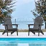 Yaheetech Folding Adirondack Chair Set of 4 Outdoor, 300LBS Solid Wood Garden Chair Weather Resistant, Fire Pit Lounge Chairs for Garden/Yard/Patio/Lawn, Black