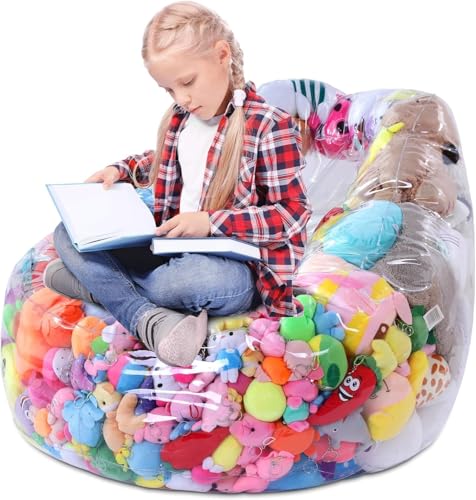 HOMBYS Clear Animal Bean Bag Chair Cover Stuffed Animal Storage for Kids Extra Large Waterparoof Stuffable Zipper Bean Bag for Children Storage & Organizing Plush Toys, Easy to Clean