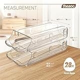 theaoo Egg Holder for Fridge, Automatic Rolling Egg Container for Refrigerator, Clear Plastic Egg Dispenser, Stackable Eggs Organizer with Quick Removable inner Tray For Organizers and Storage, 2Pack