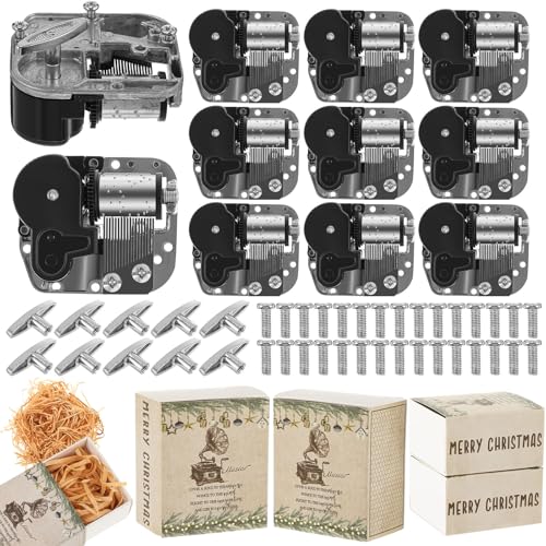 VioraWhite 10 Sets Merry Christmas Music Movement Box Wind up Mechanism Musical Box DIY Music Box with Music Themed and Instruction for Music Teacher Student Music Lover Friend Christmas Singing Gift